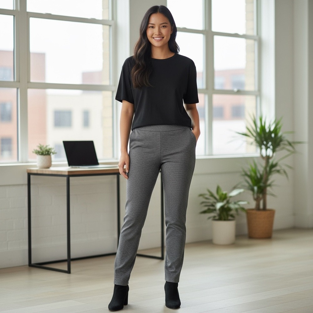 Hilary Radley Women's Gray Houndstooth Stretch Pull On Career Pants Size 6